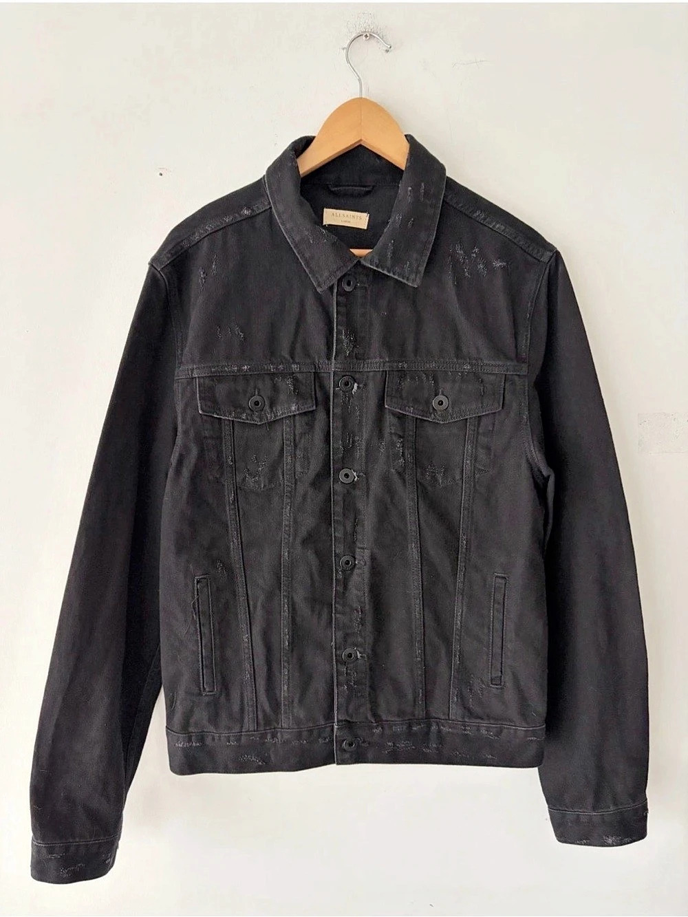 AllSaints Rothwell Distressed Denim Jacket Black Large